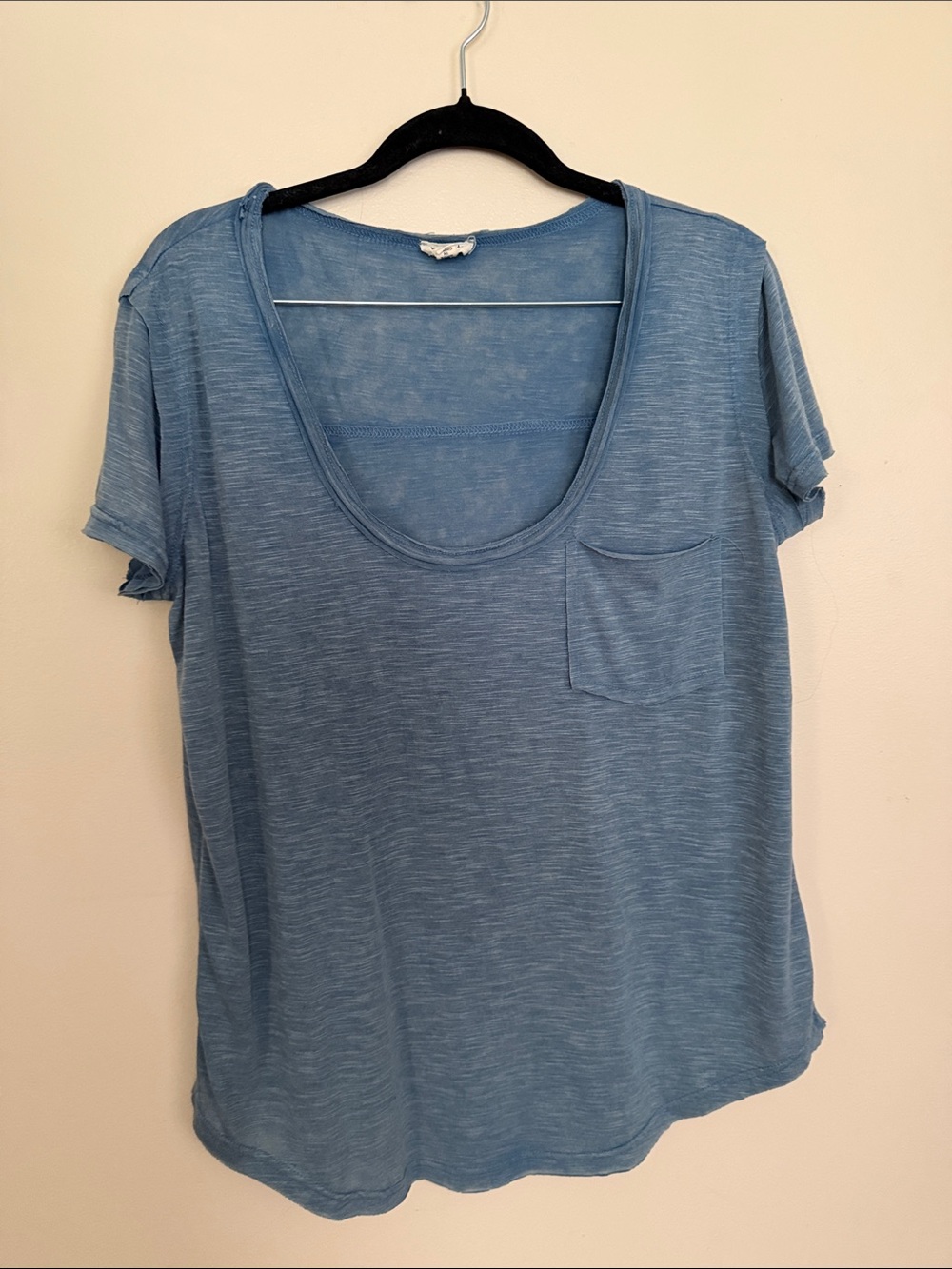 POL Scoop Neck Short Sleeve Pocket Tee - Dusty Blue